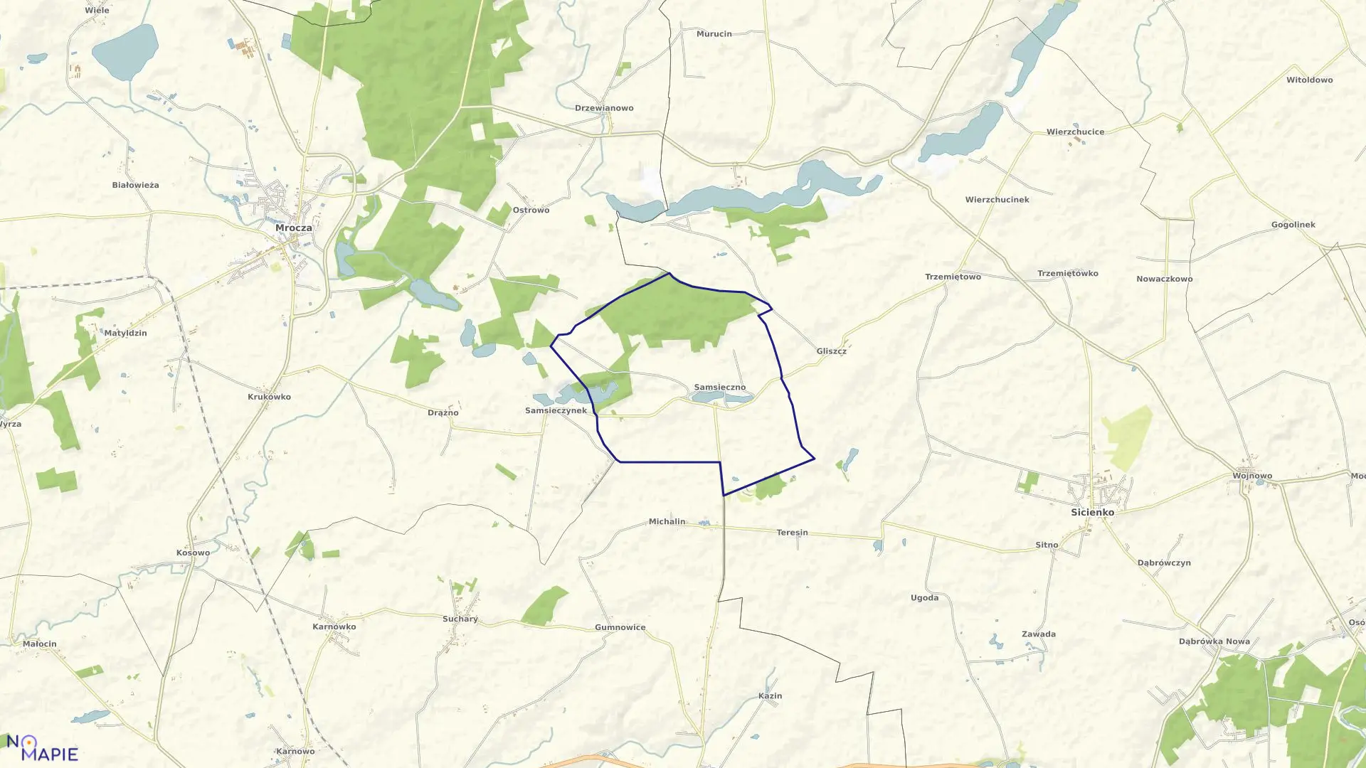 Mapa obrębu Samsieczno w gminie Sicienko